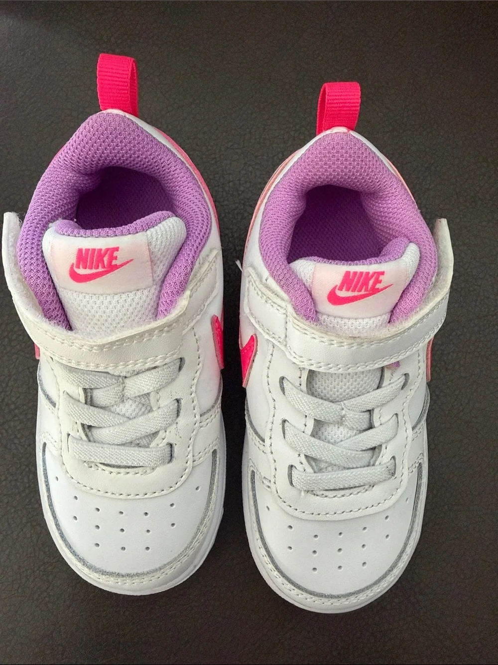 Nike Kids White Sneakers with Pink & Purple Accents